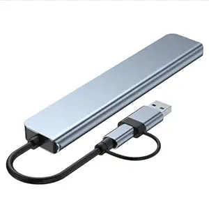 7-Port USB Hub with USB-C & PD Charging Port, USB 3.0 High-Speed Multiport Splitter Adapter, Aluminum USB Expansion Hub for Laptop, Keyboard, Mouse, Hard Drive & Printer - Grey