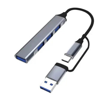4-in-1 USB Hub with USB-C & USB-A Interface, 3 x USB 3.0 5Gbps Ports + 1 USB 2.0 480Mbps Port, Aluminum Alloy Multiport Adapter, High-Speed Data Transfer Hub for Laptop, PC