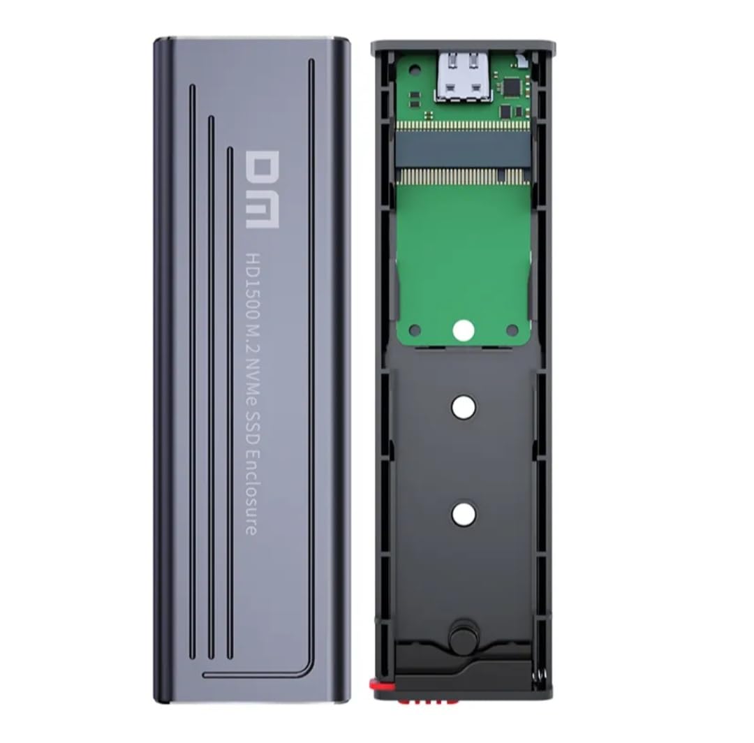 DM M.2 NVMe SSD Enclosure, USB 3.0 External Hard Drive Case with USB and Type-C Cable, Grey