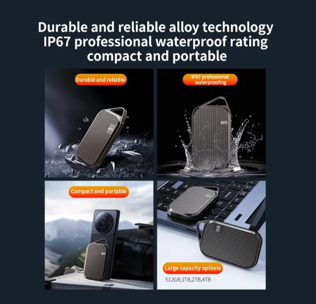 Portable External SSD, 20Gbps Speed, IP67 Waterproof, Multi-OS Compatible, 1TB Storage