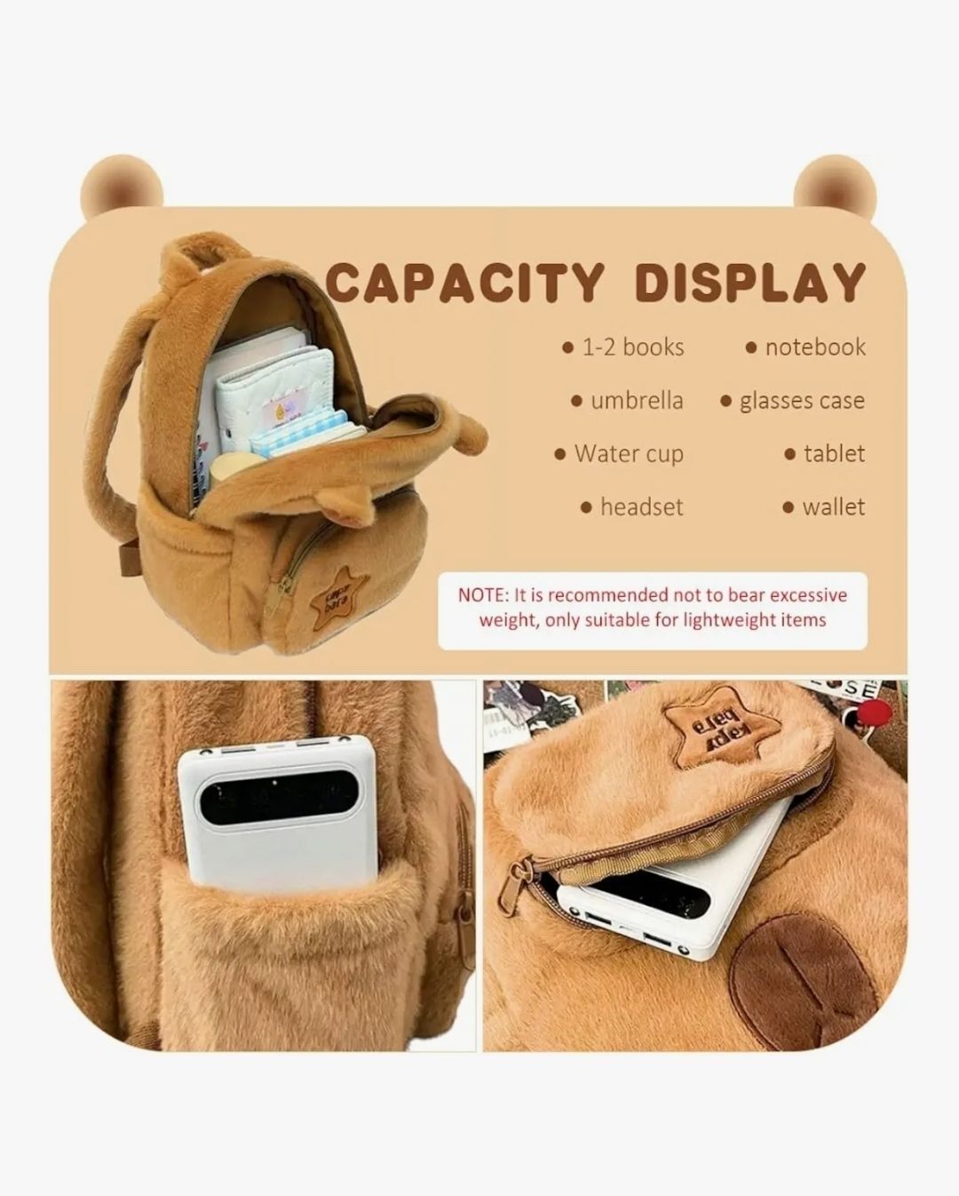 Cute Capybara Bag Kawaii Brown Plush Capybara Backpack Plush Bag