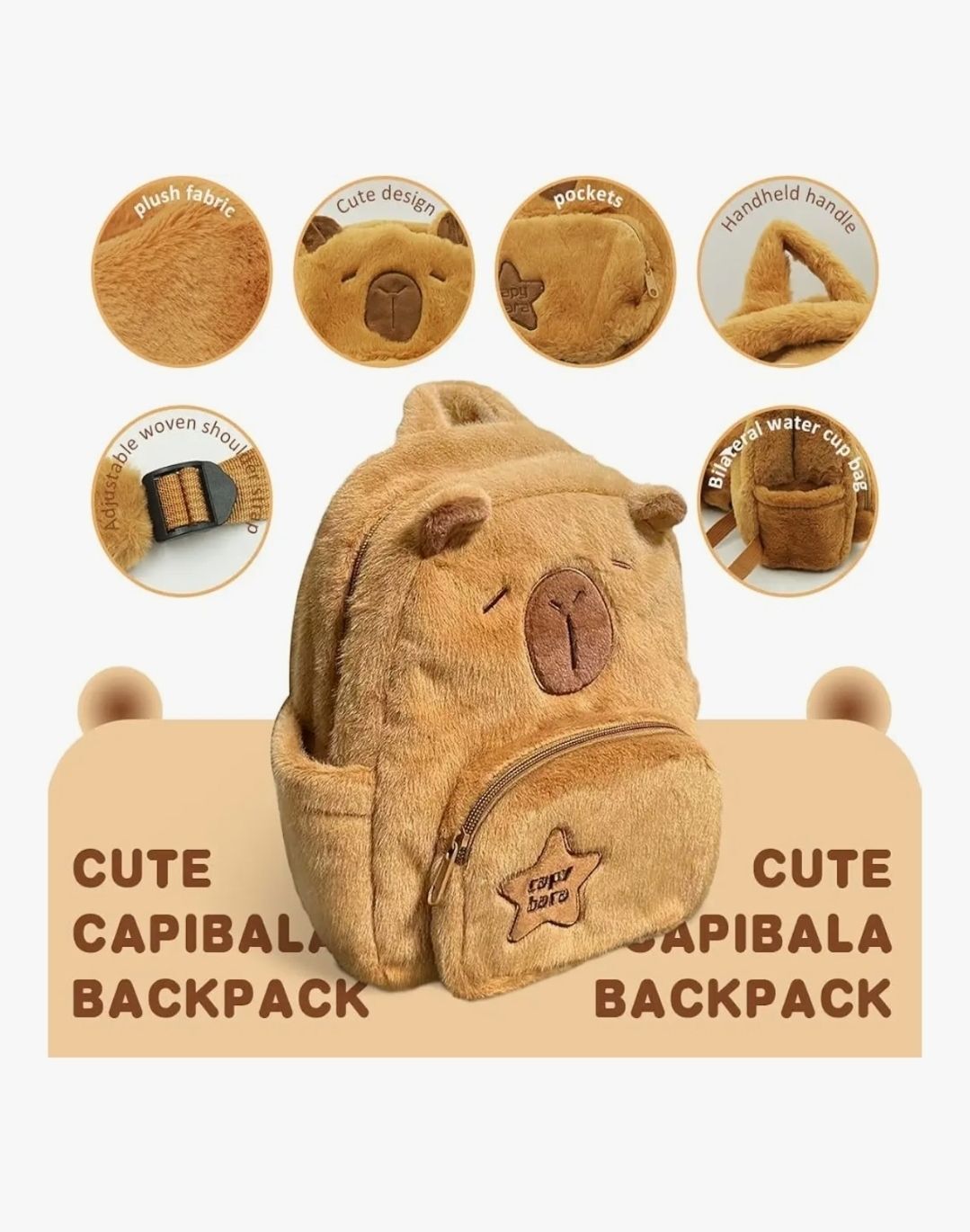 Cute Capybara Bag Kawaii Brown Plush Capybara Backpack Plush Bag