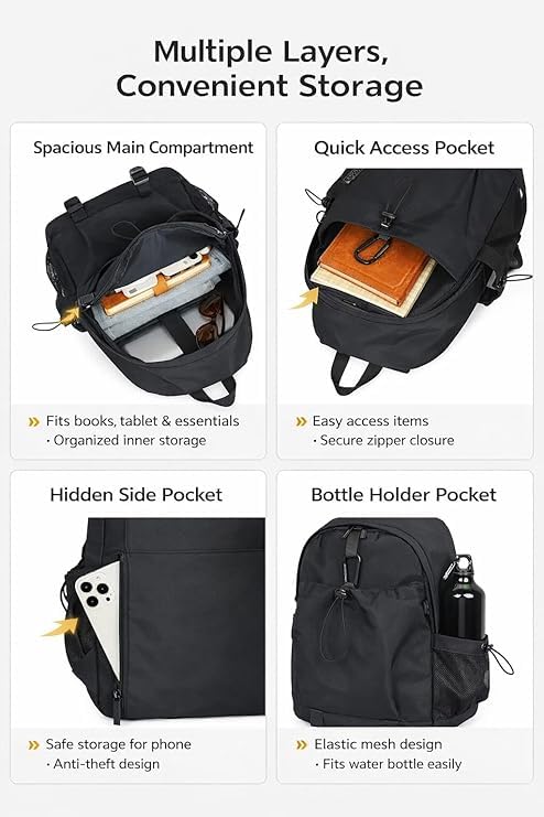 Unisex Lightweight Laptop Backpack 17.7L Waterproof Travel Backpack with Multiple Pockets, Large Capacity Casual Daypack for Office, College, School, Travel and Daily Use