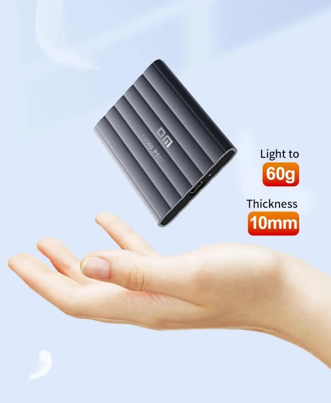 DM Ultra-Slim Portable External SSD, 1TB Storage Capacity, Metal Alloy Body with Heat Dissipation, 10mm Thickness, 60g Lightweight Design, USB Type-C Compatible