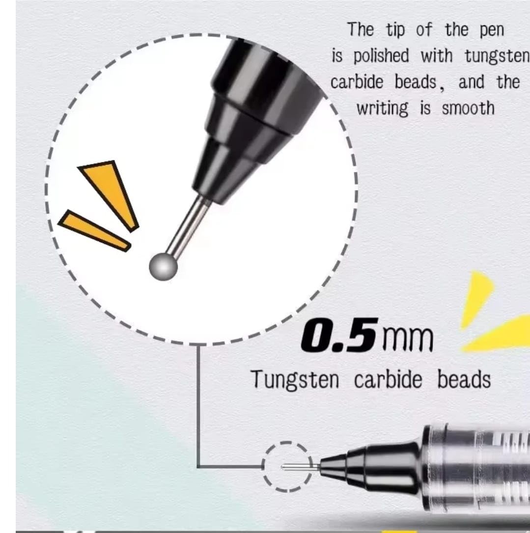 Saave 0.5mm Roller Pen, Straight Liquid Rollerball Gel Pen, School Office Stationery, Pack of 12