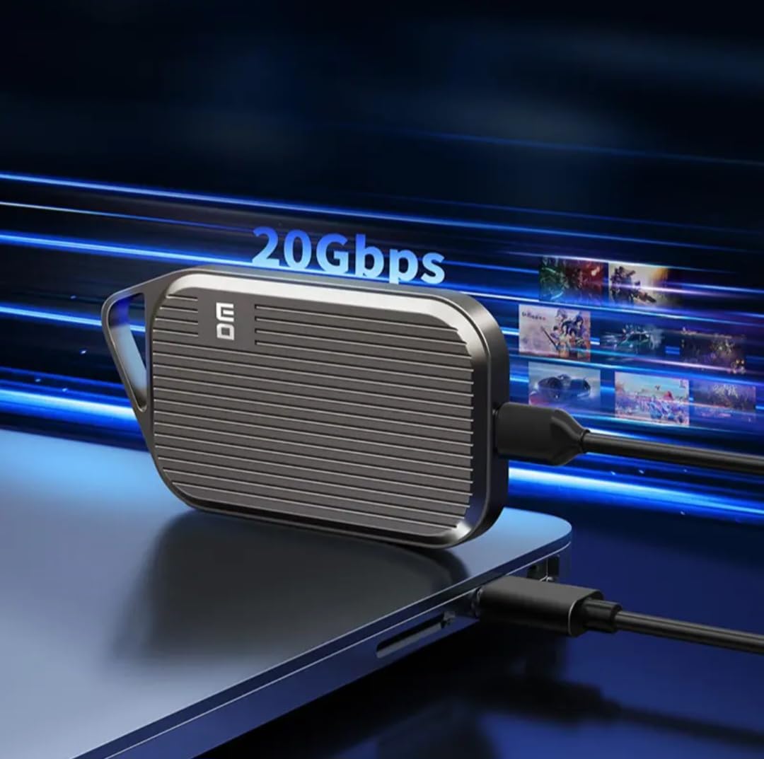 Portable External SSD, 20Gbps Speed, IP67 Waterproof, Multi-OS Compatible, 1TB Storage