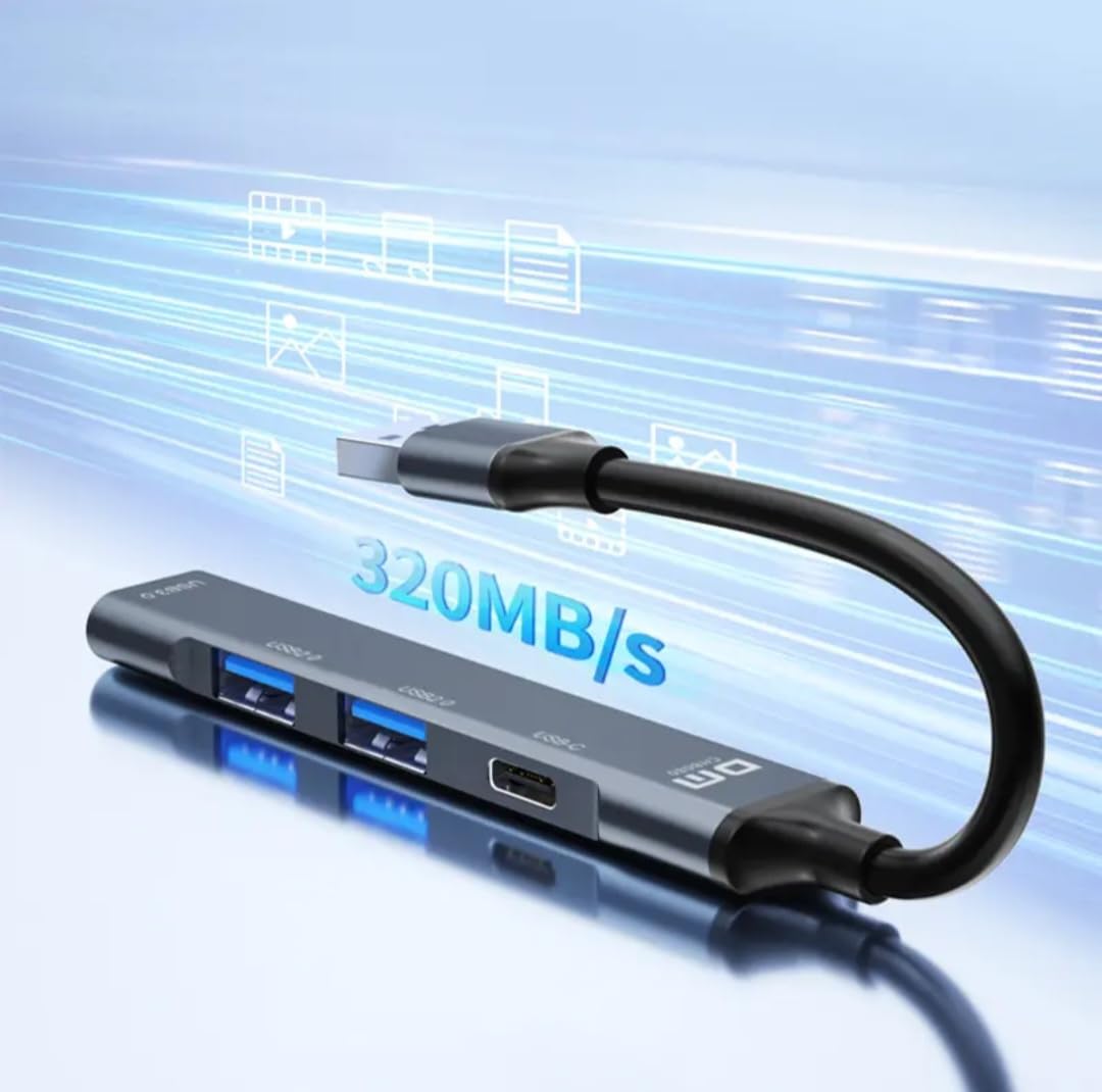 USB 3.0 Hub with Type-C, 4-Port High Speed Data Transfer Hub, 320MB/s