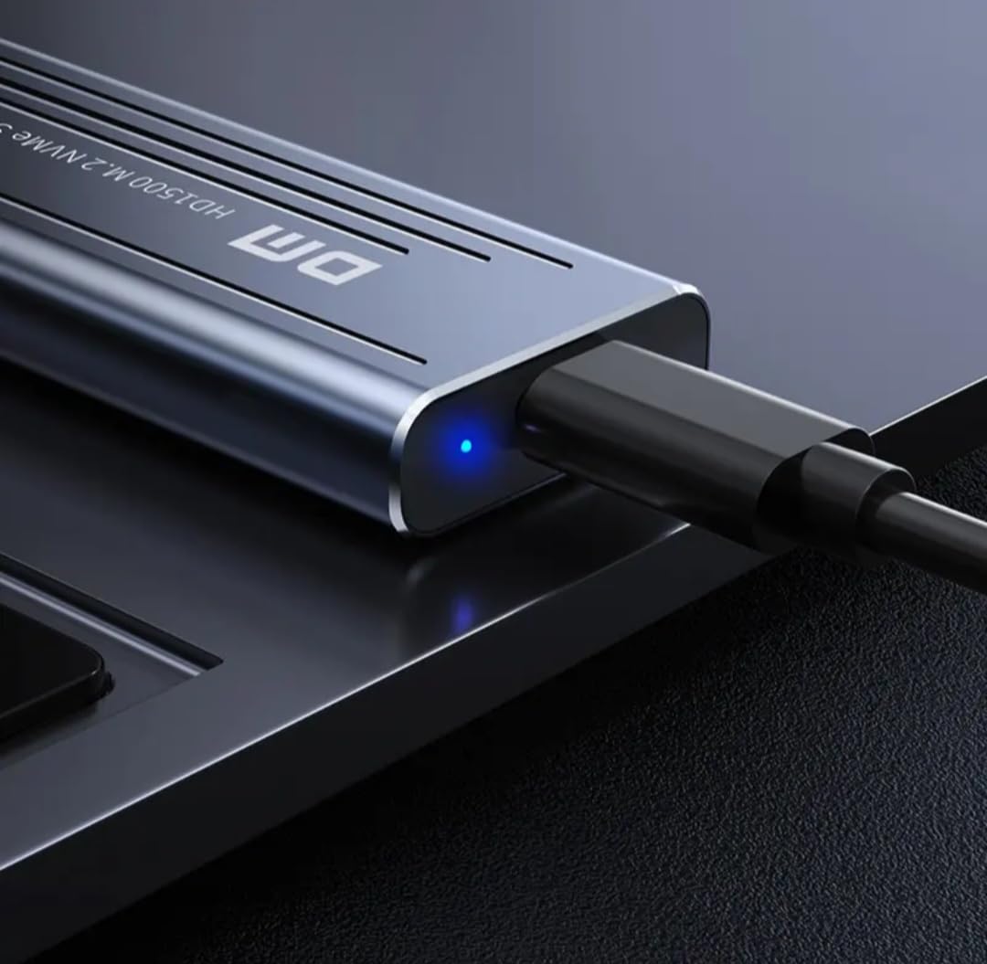 DM M.2 NVMe SSD Enclosure, USB 3.0 External Hard Drive Case with USB and Type-C Cable, Grey