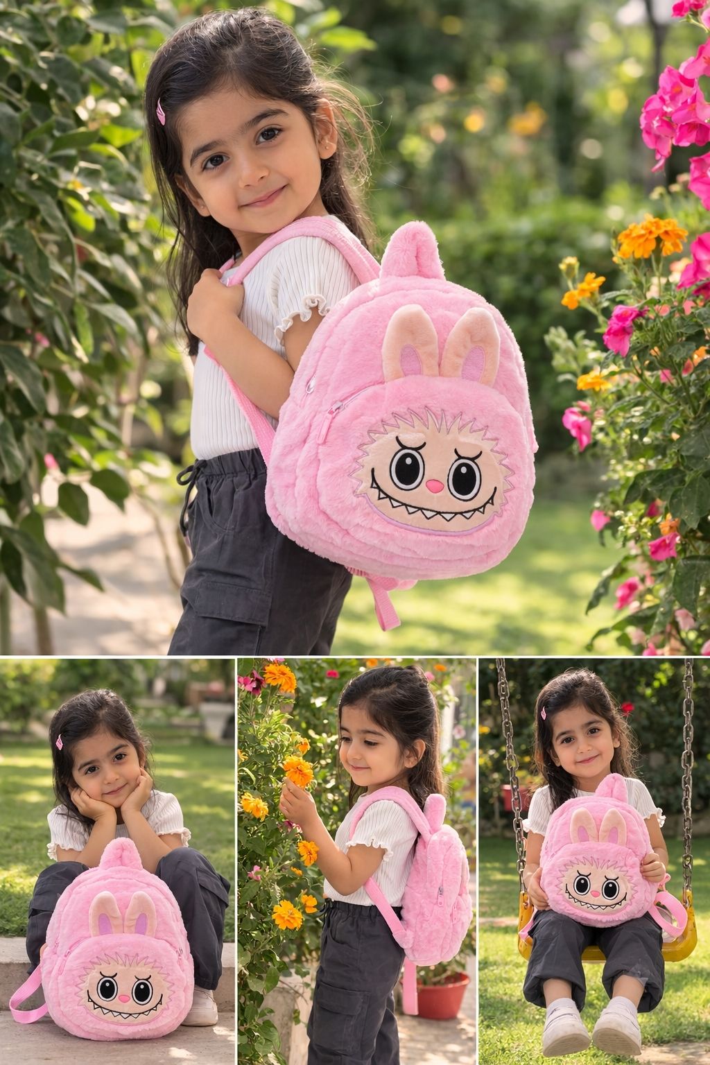 Plush Toddler Backpack for Girl Cute Furry Cartoon Kids Bag Preschool Bag 5 L Backpack