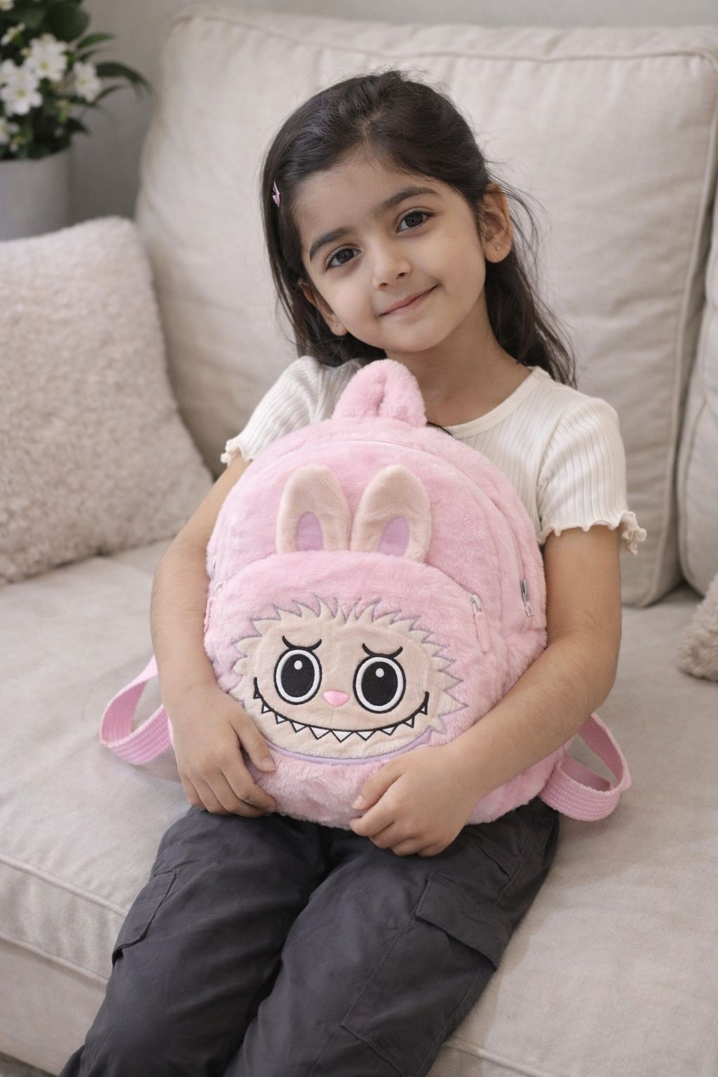 Plush Toddler Backpack for Girl Cute Furry Cartoon Kids Bag Preschool Bag 5 L Backpack