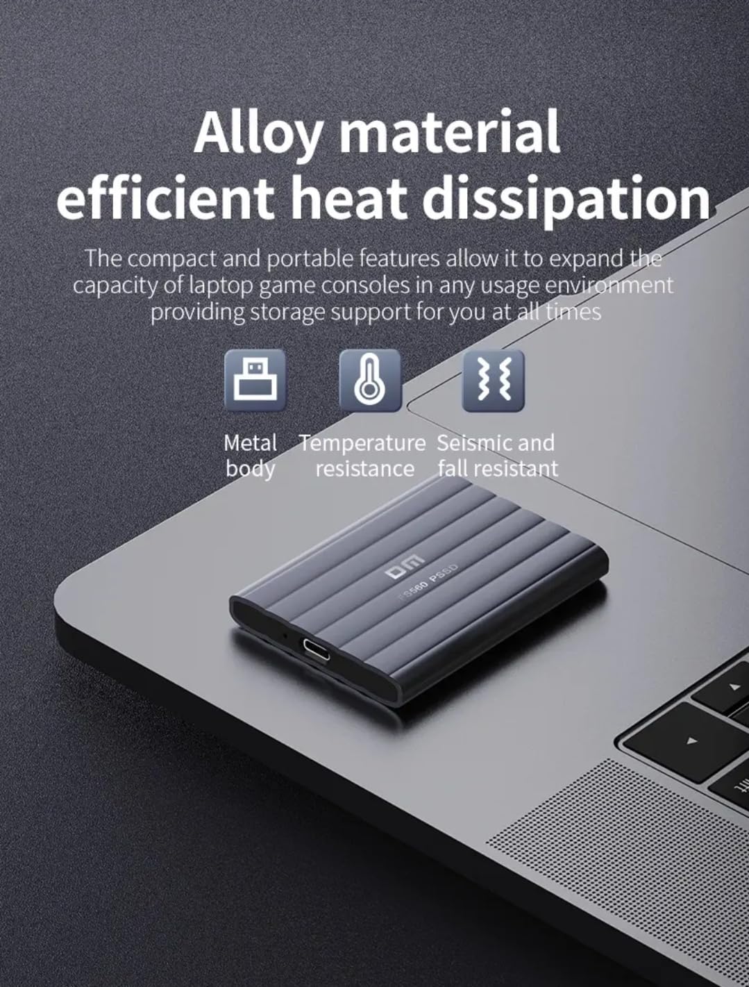 DM Ultra-Slim Portable External SSD, 1TB Storage Capacity, Metal Alloy Body with Heat Dissipation, 10mm Thickness, 60g Lightweight Design, USB Type-C Compatible